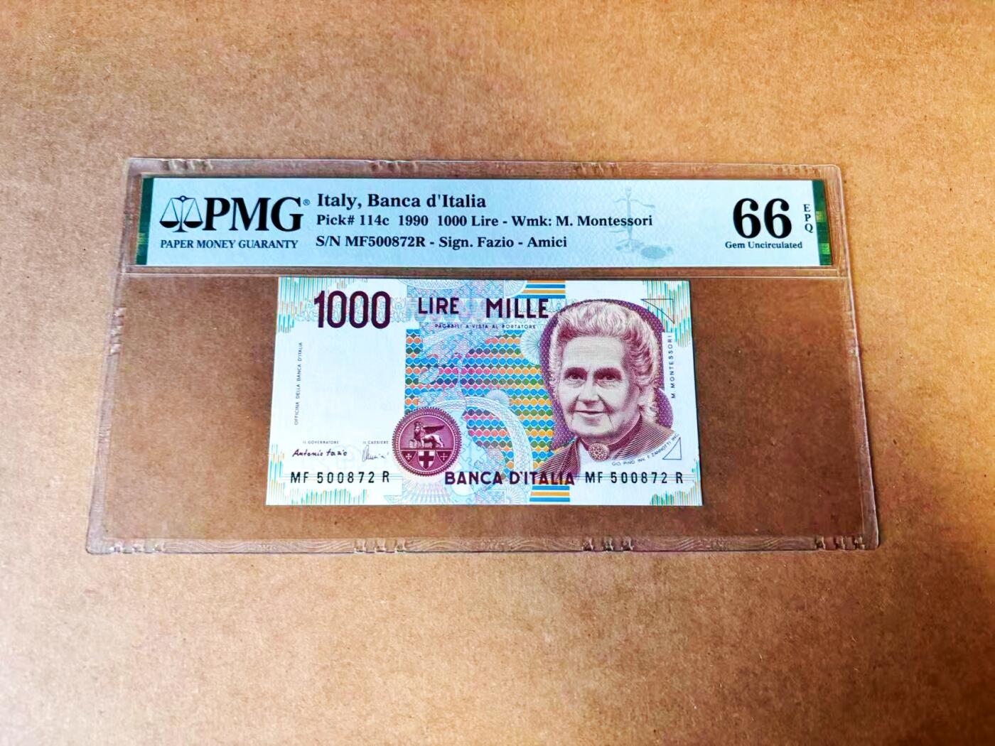【Blue Auction】世界纸币精拍第772期——18级TOP拍卖/信誉/品质/专业/高效💫 意大利 1990年1000里拉 PMG66EPQ 