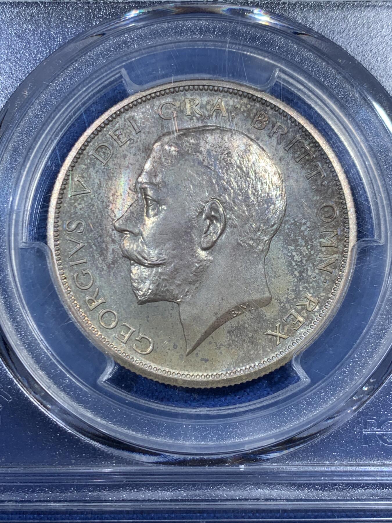 《竞宝斋》第455场 周日，周一 2场连拍 （全场包邮，欢迎送拍） PCGS PR65 英国 1911年 乔治五世 精制半克朗银币 登基首年