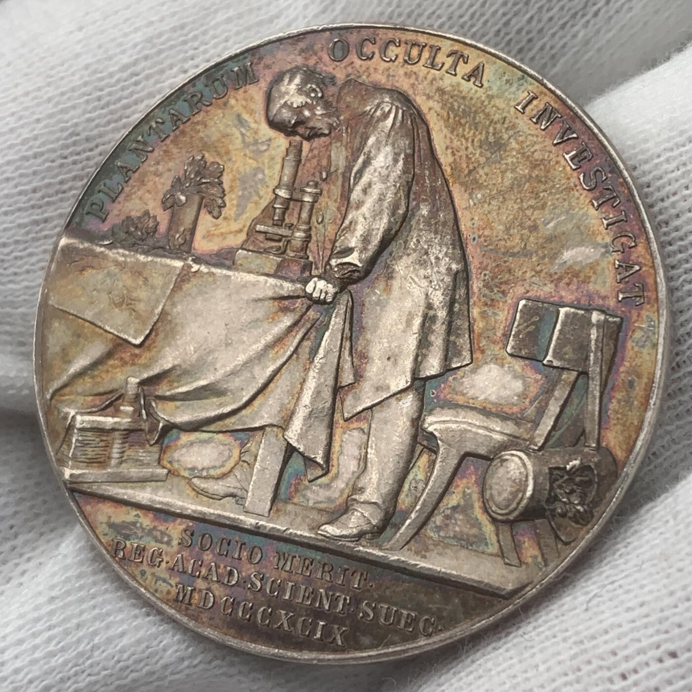 掌中浮雕-藏着的欧洲第048场 1899年瑞典植物学家约翰·埃尔哈德·阿雷苏格银章 ，31 mm, 15 g，A. Lindberg雕刻