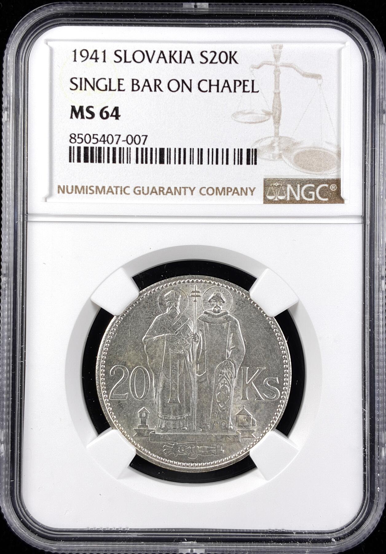 【雨安】【直播拍卖】【第0123期-评级币章】2026-01-10 周六 19:30 [评级欧洲] Slovakia 斯洛伐克 20克朗 1941年  NGC-MS64