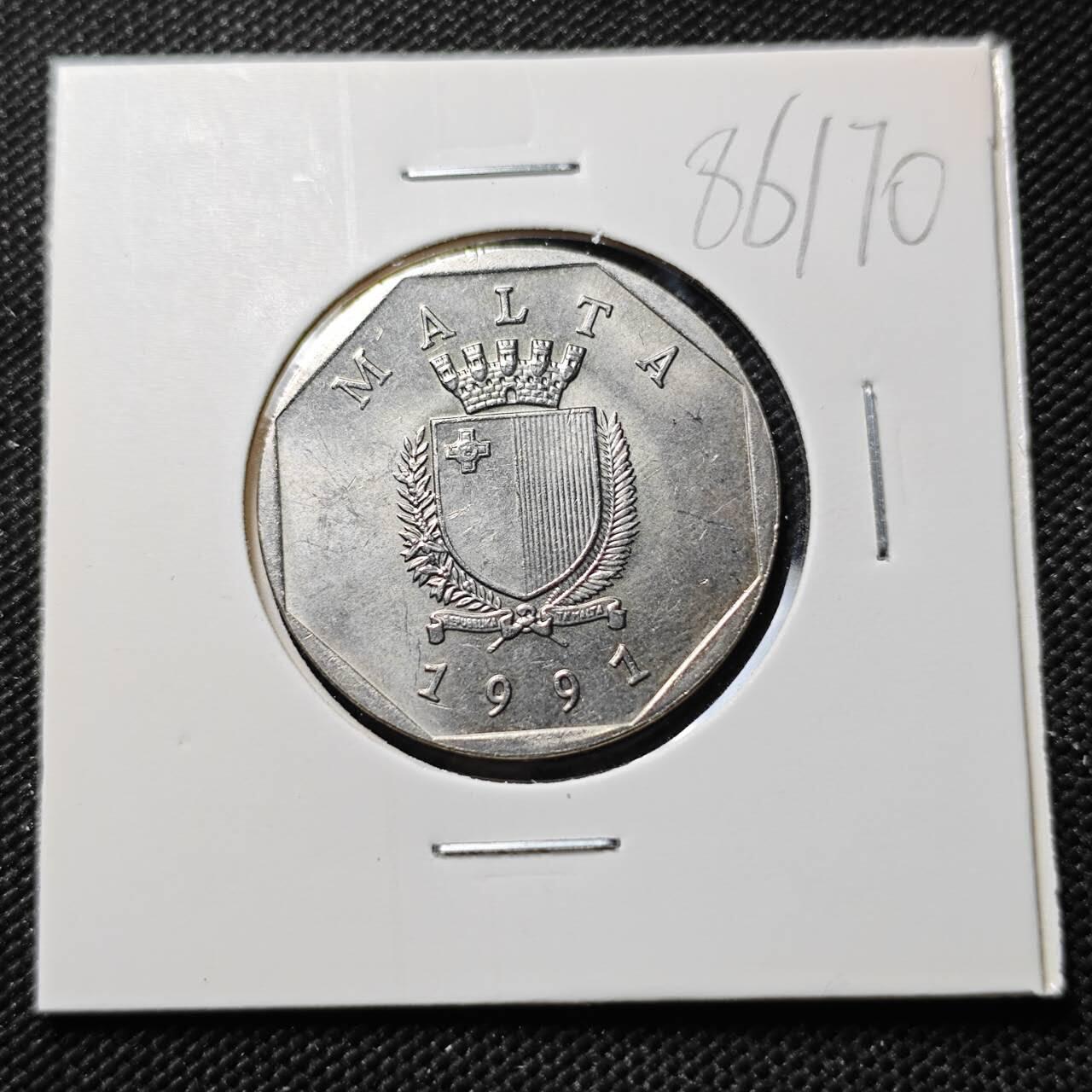 KK钱币收藏小铺  第386期  2月预留时间 周末发货  1991马耳他50分