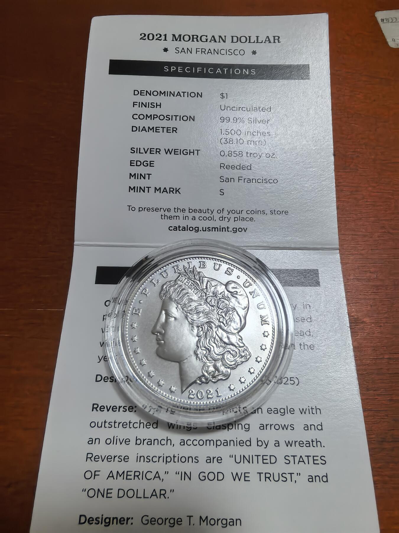 长老汇蛇年精选第九十二场拍卖 2021美国造币厂官方复刻摩根1美元银币，盒证全
