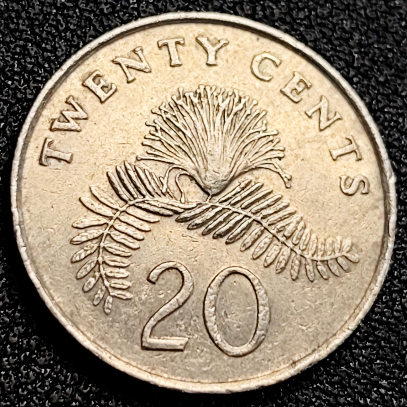 泉币菌-第164场-新年第七场 精品福利场 1986 高币值 新加坡20分 绒球花 高盾徽版 直径21.36mm