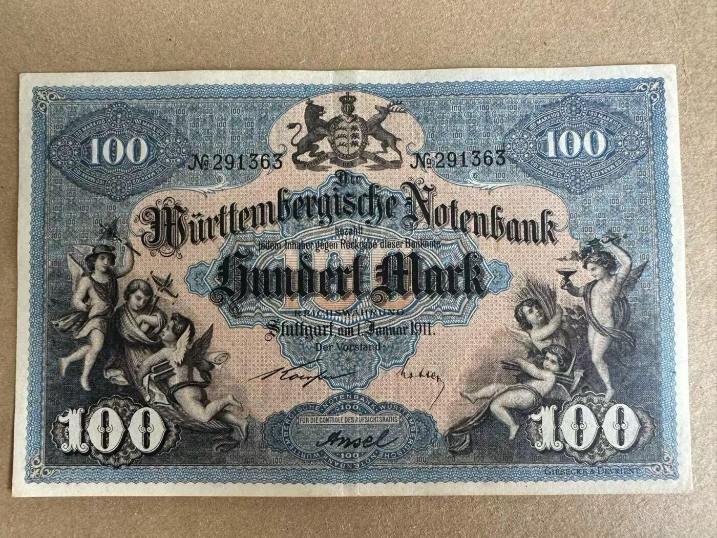 【Blue Auction】世界纸币精拍第772期——18级TOP拍卖/信誉/品质/专业/高效💫 【无47】德国 1911年100马克 小天使 捷德出品 AU品相