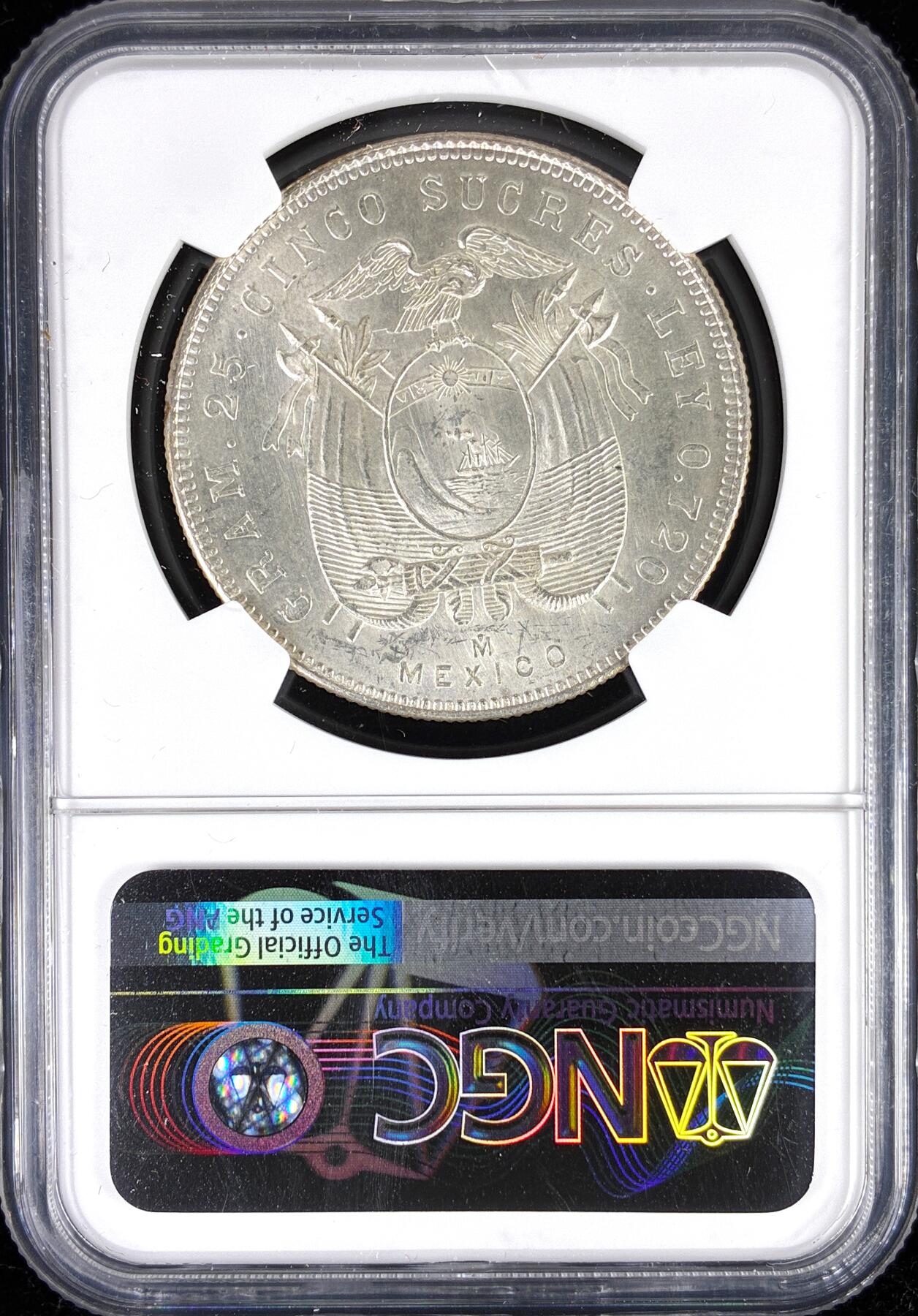 【雨安】【直播拍卖】【第0123期-评级币章】2026-01-10 周六 19:30 [评级美洲] Ecuador 厄瓜多尔 5苏克雷 1943年  NGC-MS63