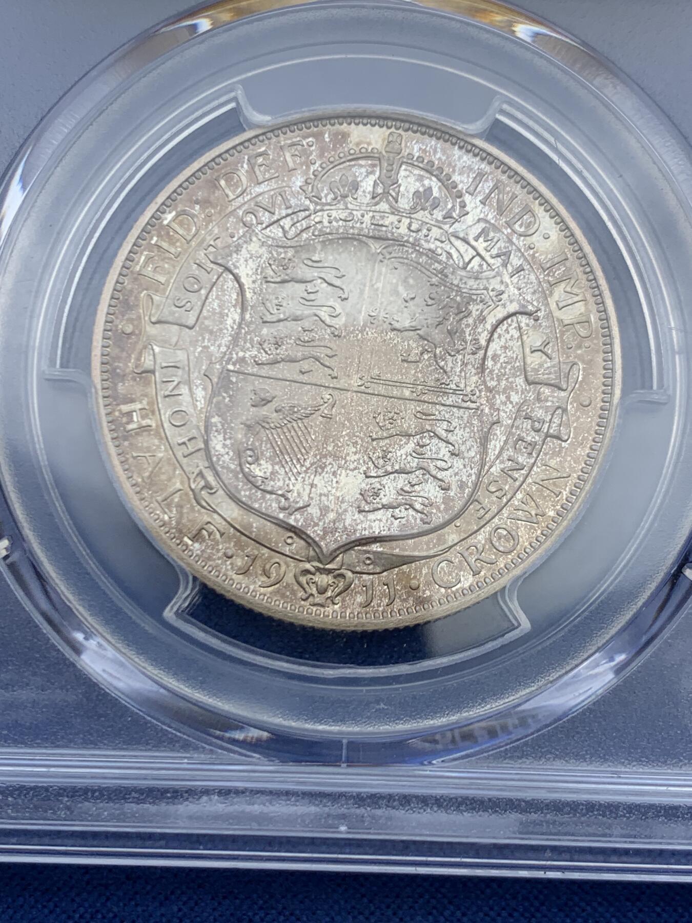 《竞宝斋》第455场 周日，周一 2场连拍 （全场包邮，欢迎送拍） PCGS PR65 英国 1911年 乔治五世 精制半克朗银币 登基首年