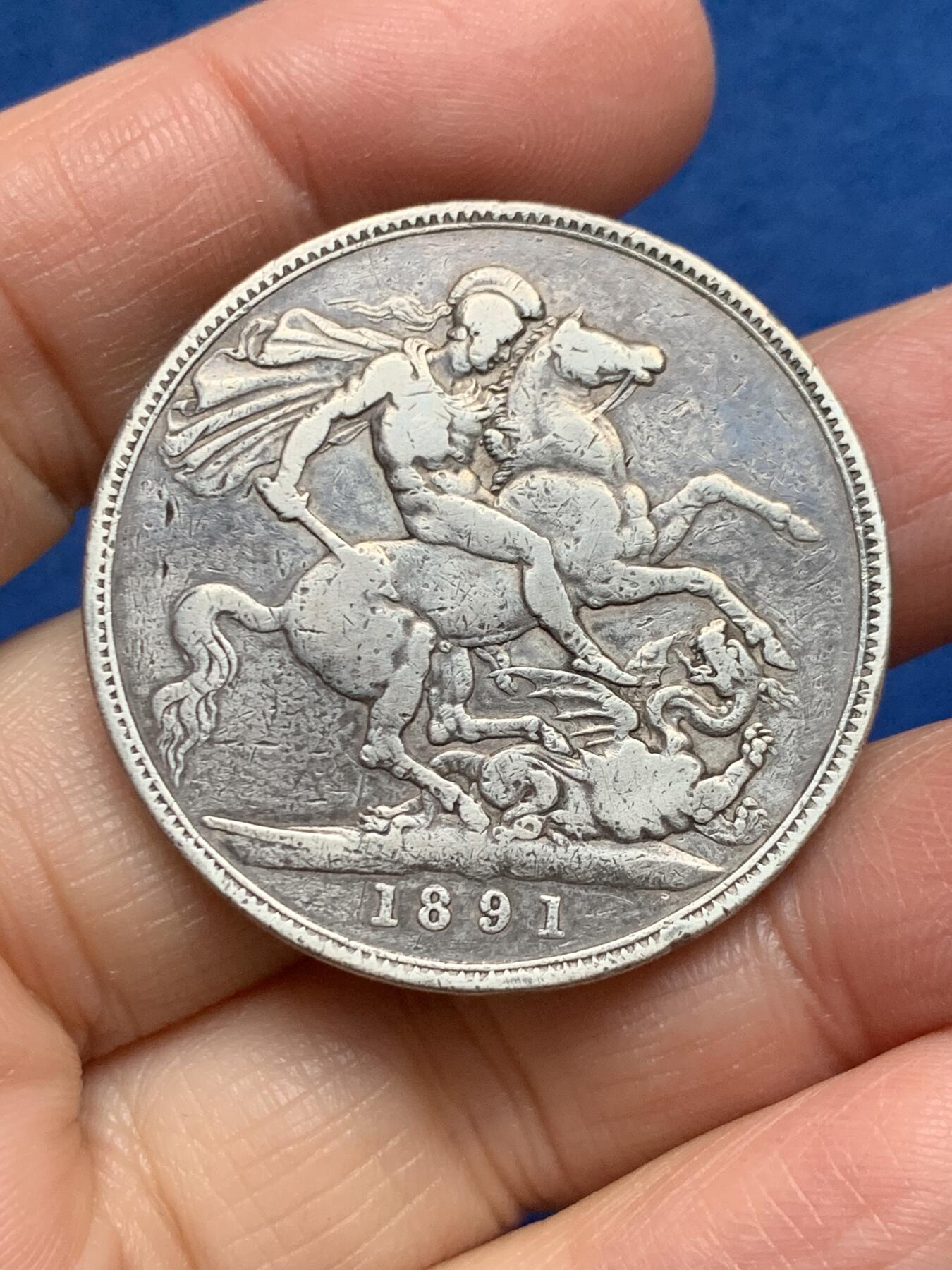 《竞宝斋》第455场 周日，周一 2场连拍 （全场包邮，欢迎送拍） 英国1891年高冠马剑银币