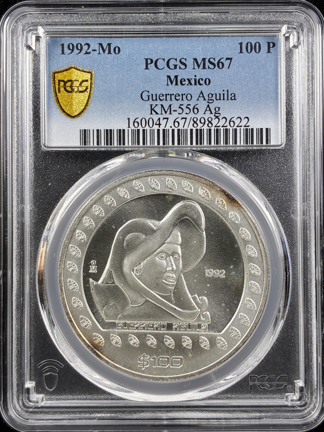 【雨安】【直播拍卖】【第0123期-评级币章】2026-01-10 周六 19:30 [评级现代] Mexico 墨西哥 100比索 1992年 鹰战士  PCGS-MS67