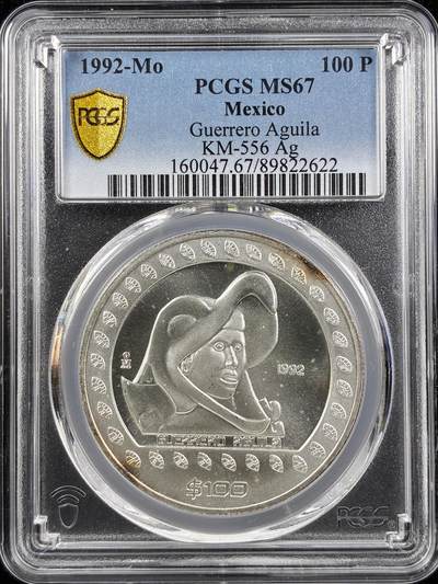 【雨安】【直播拍卖】【第0123期-评级币章】2026-01-10 周六 19:30 - [评级现代] Mexico 墨西哥 100比索 1992年 鹰战士  PCGS-MS67