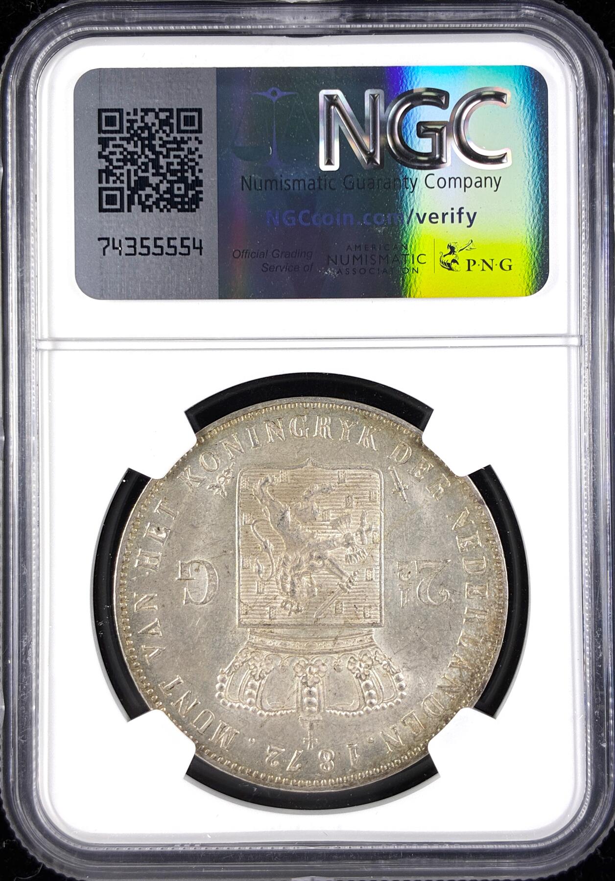 【雨安】【直播拍卖】【第0123期-评级币章】2026-01-10 周六 19:30 [评级欧洲] Netherlands 荷兰 王国 2.5盾 1872年 威廉三世  NGC-MS62