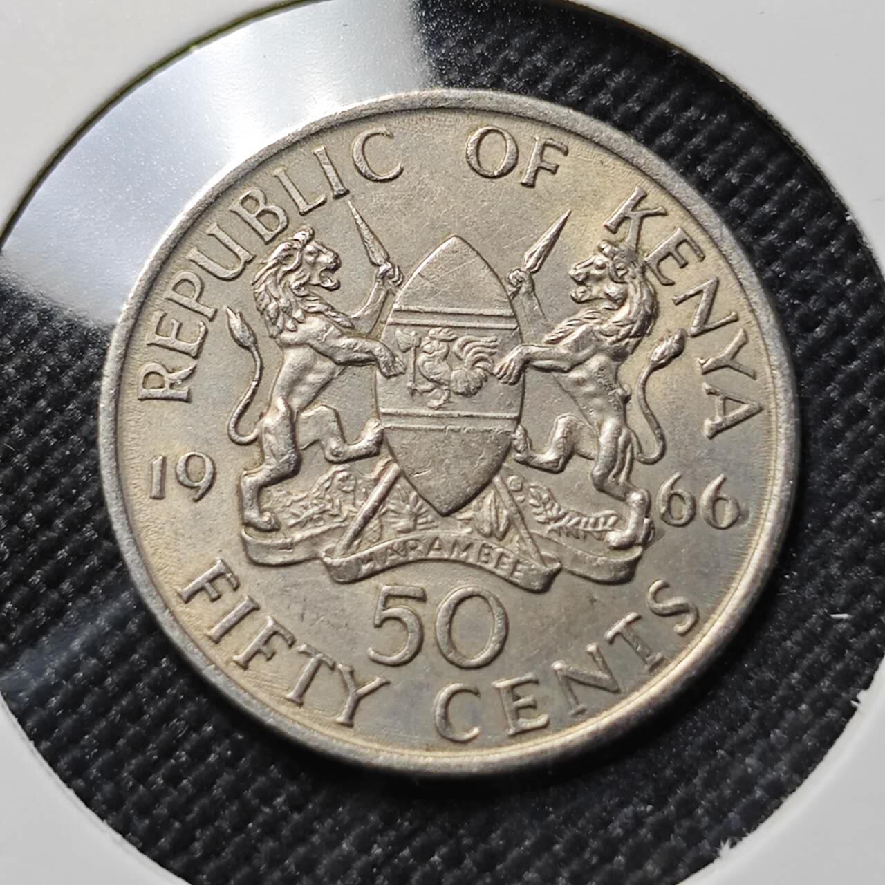 KK钱币收藏小铺  第386期  2月预留时间 周末发货  1966肯尼亚50分 开国头像无语版