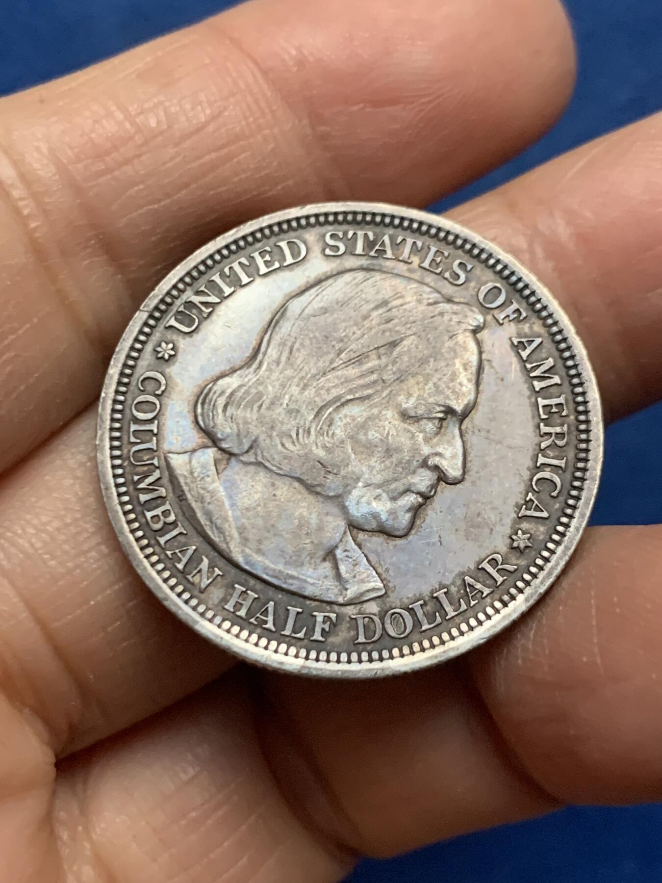 《竞宝斋》第455场 周日，周一 2场连拍 （全场包邮，欢迎送拍） 美国1893年哥伦布半美元纪念银币 黑色深包浆