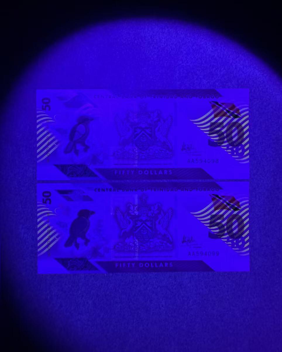 【Blue Auction】世界纸币精拍第772期——18级TOP拍卖/信誉/品质/专业/高效💫 【一组2张AA冠连号】特立尼达和多巴哥 50元 塑料钞 全新UNC