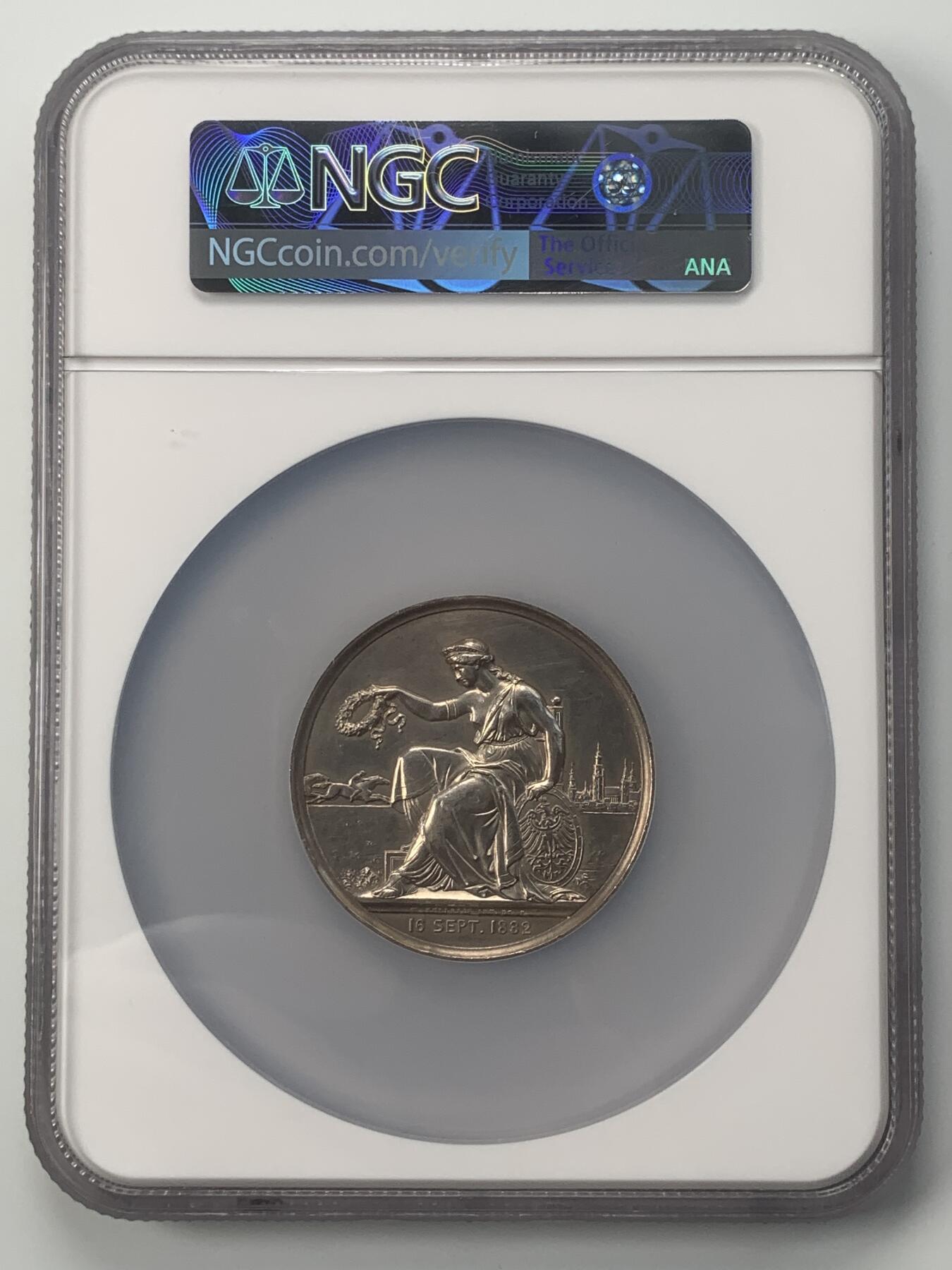 掌中浮雕-藏着的欧洲第048场 NGC UNC : 1882年西里西亚赛马俱乐部成立50周年银章，Emil Weigand 和 Friedrich Wilhelm Kullrich雕刻，50mm