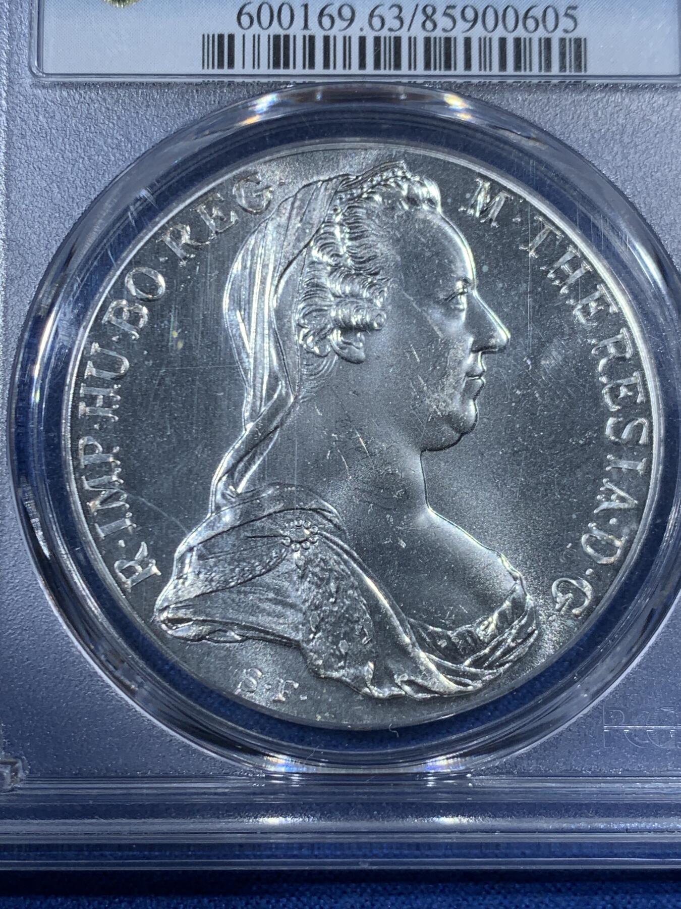《竞宝斋》第455场 周日，周一 2场连拍 （全场包邮，欢迎送拍） PCGS MS63 奥匈帝国1780年大奶妈银币 后铸版