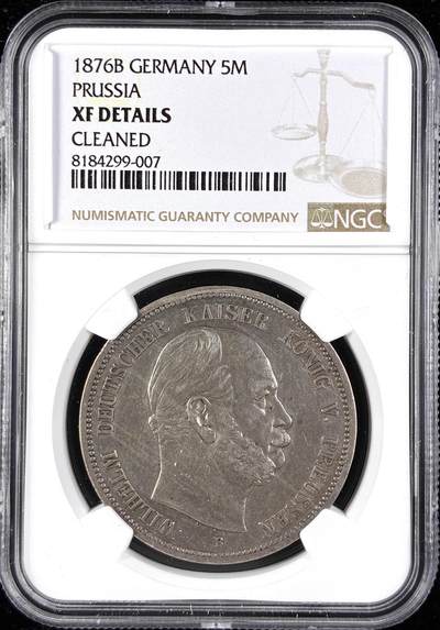 【雨安】【直播拍卖】【第0123期-评级币章】2026-01-10 周六 19:30 - [评级德国] Germany 德国 帝国 J.097 普鲁士 5马克 (1874-1876) 威廉一世 1876年B  NGC-XF
