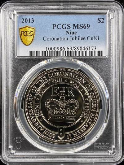 【雨安】【直播拍卖】【第0123期-评级币章】2026-01-10 周六 19:30 - [评级现代] Niue 纽埃 1元 2013年 登基纪念  PCGS-MS69