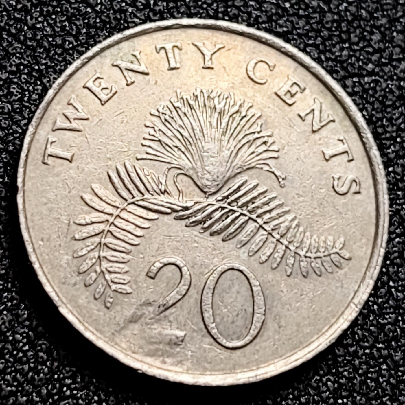 泉币菌-第165场-新年第八场 精品福利场 1985 高币值 新加坡20分 绒球花 高盾徽版 直径21.36mm