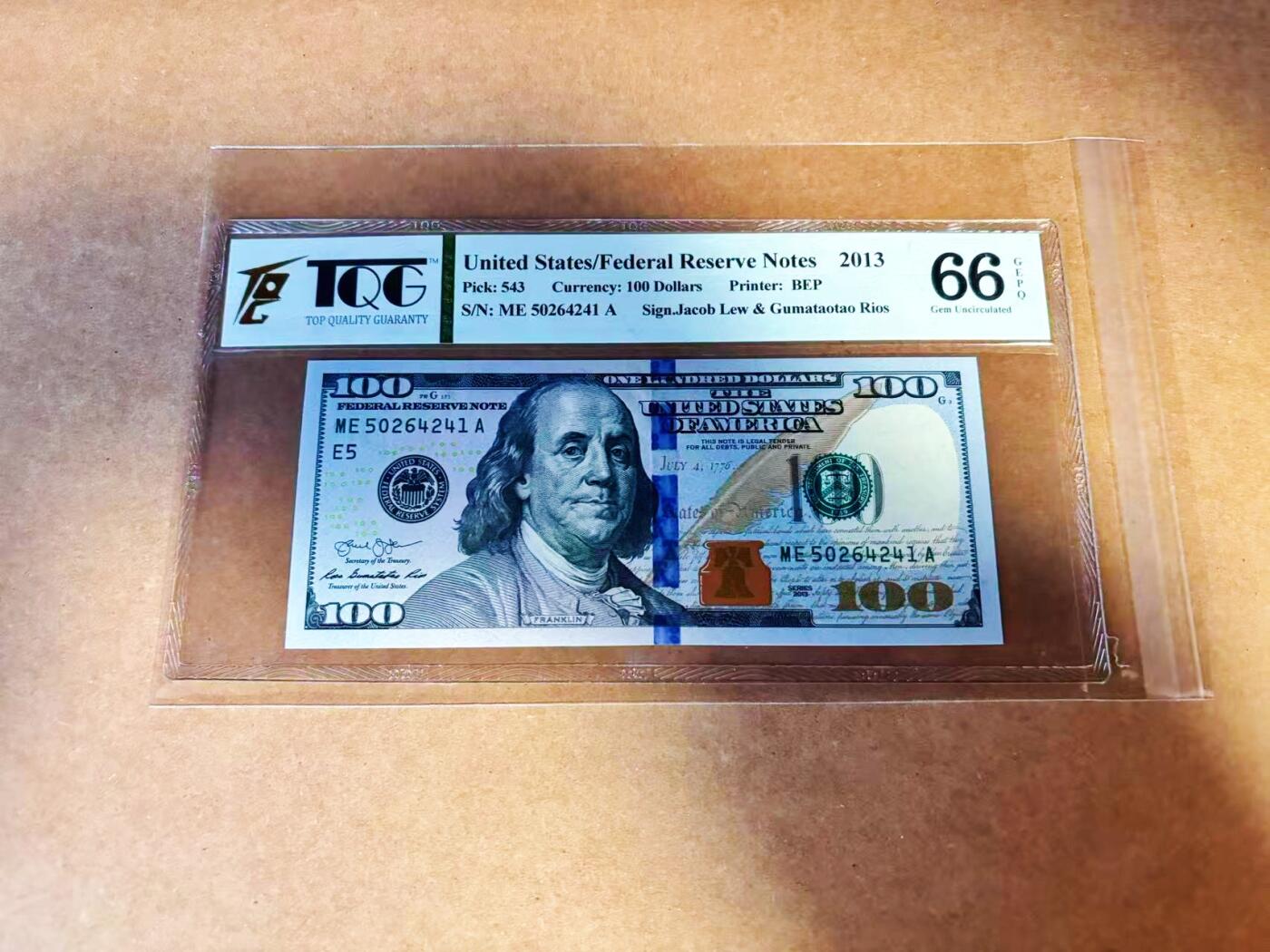 【Blue Auction】世界纸币精拍第772期——18级TOP拍卖/信誉/品质/专业/高效💫 美国 2013年100美金 TQG66EPQ