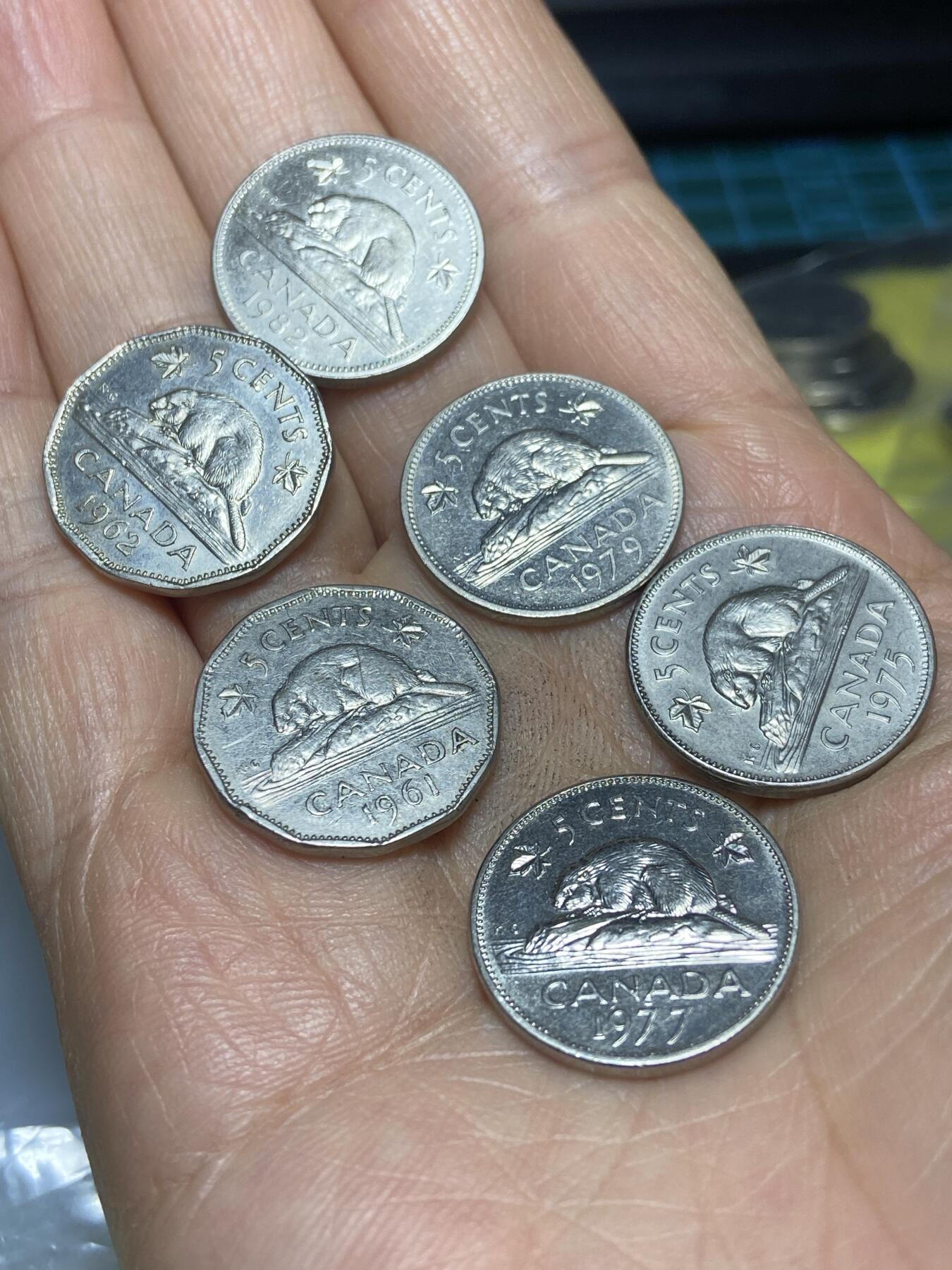 2026年第四场(总第一百七十三场）外国好品散币场(免佣金) 加拿大🇨🇦5分6枚：1961年62年75年77年79年82年