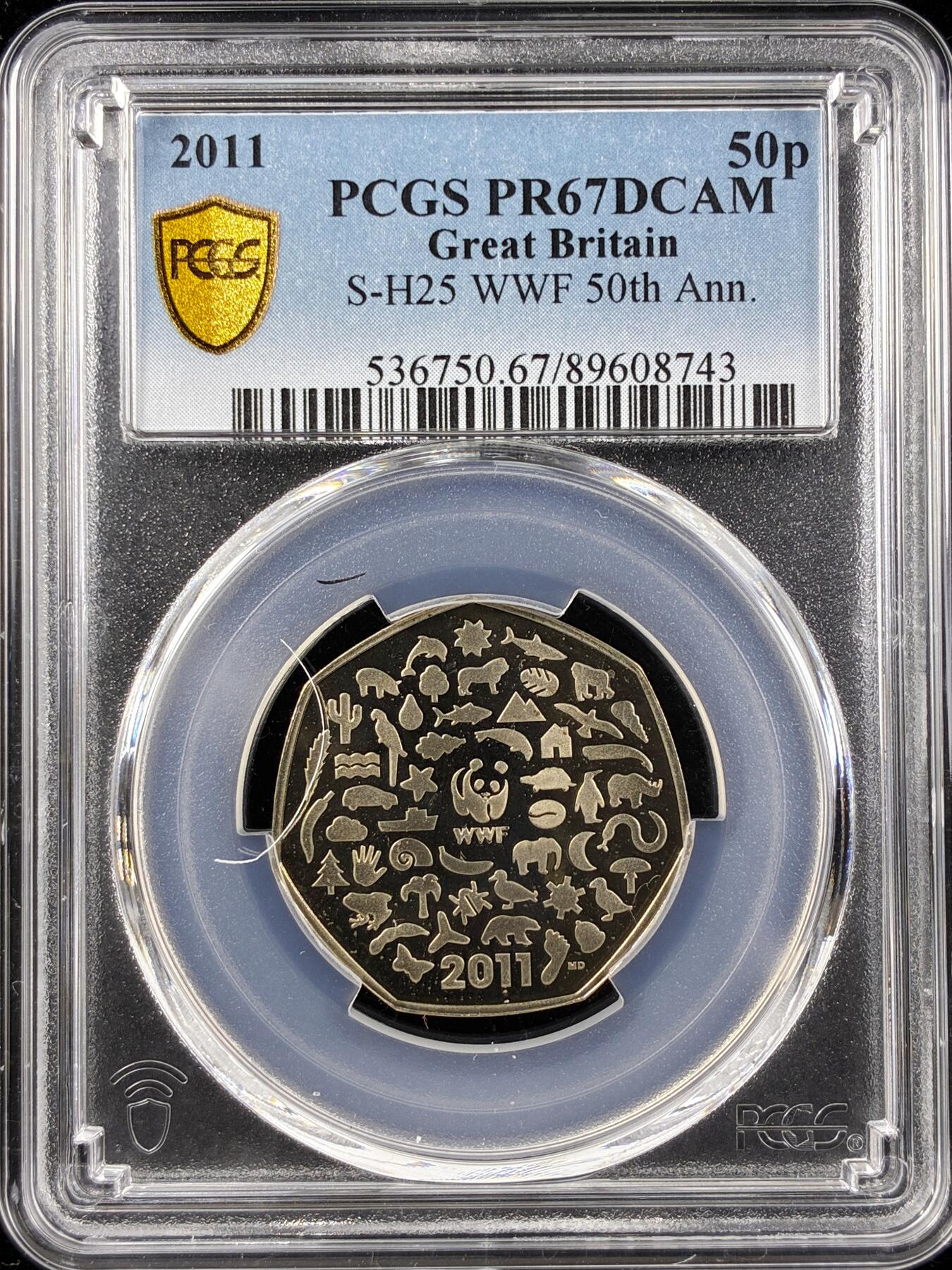 【雨安】【直播拍卖】【第0123期-评级币章】2026-01-10 周六 19:30 [评级现代] Great Britain 英国 50便士 2011年 野生动物基金50周年 PCGS-PR67DCAM 精制币