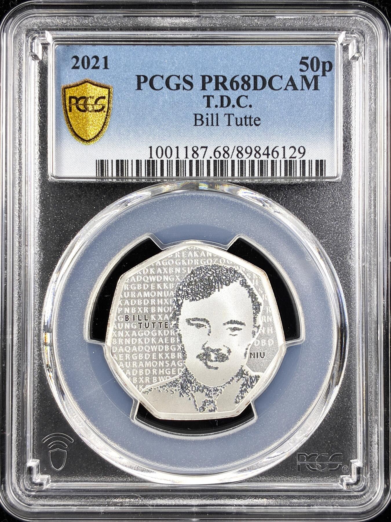 【雨安】【直播拍卖】【第0123期-评级币章】2026-01-10 周六 19:30 [评级现代] Tristan da Cunha 特里斯坦-达库尼亚群岛 50便士 2021年 数学家比尔·塔特 PCGS-PR68DCAM 精制币