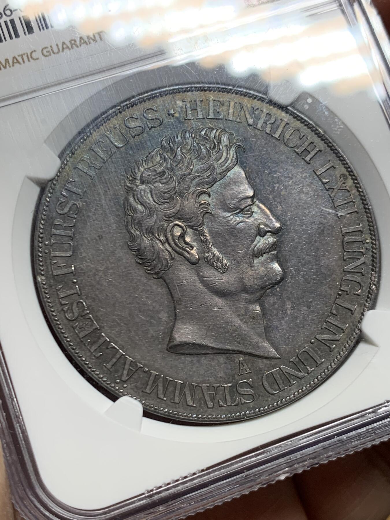 《竞宝斋》第455场 周日，周一 2场连拍 （全场包邮，欢迎送拍） NGC MS62 德国 1846年 罗伊斯公国 2泰勒大银币 仅2650枚的发行量 深彩包浆 PL质感 更高分只有2枚