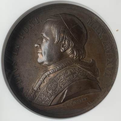 掌中浮雕-藏着的欧洲第048场 - NGC MS62 ：教皇国梵蒂冈1861年庇护九世铜质奖章，44mm