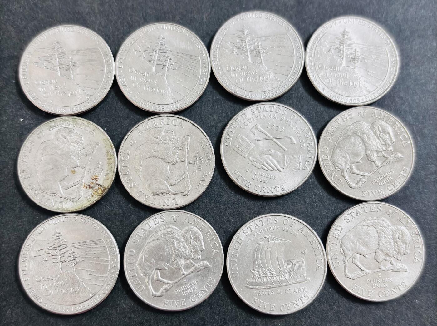 文馨钱币收藏 2026新年第二场（第 288 场）【长期接代拍品】 带光好品美国杰斐逊五美分纪念币 12 枚