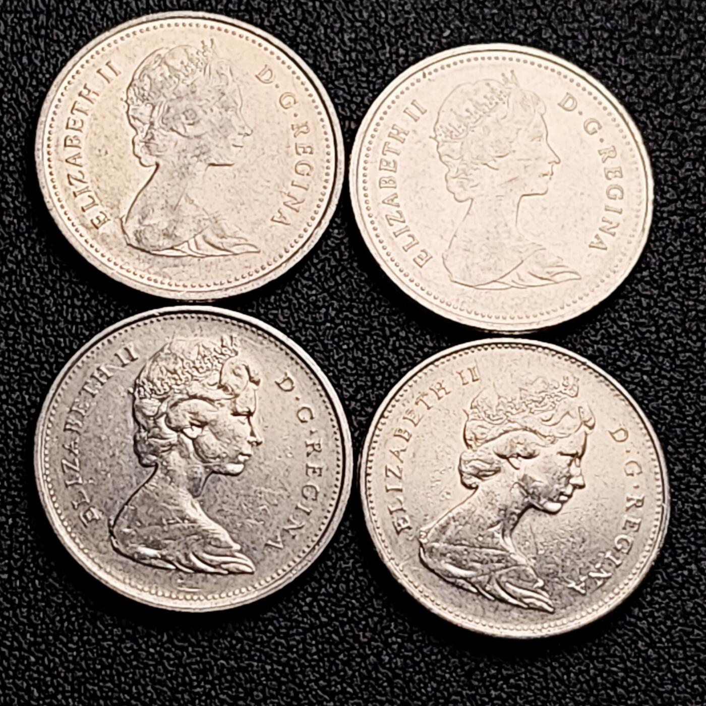 泉币菌-第164场-新年第七场 精品福利场 高币值 一加元 一组4枚 加拿大驯鹿1/4元 英国伊丽莎白二世女王像 23.9mm