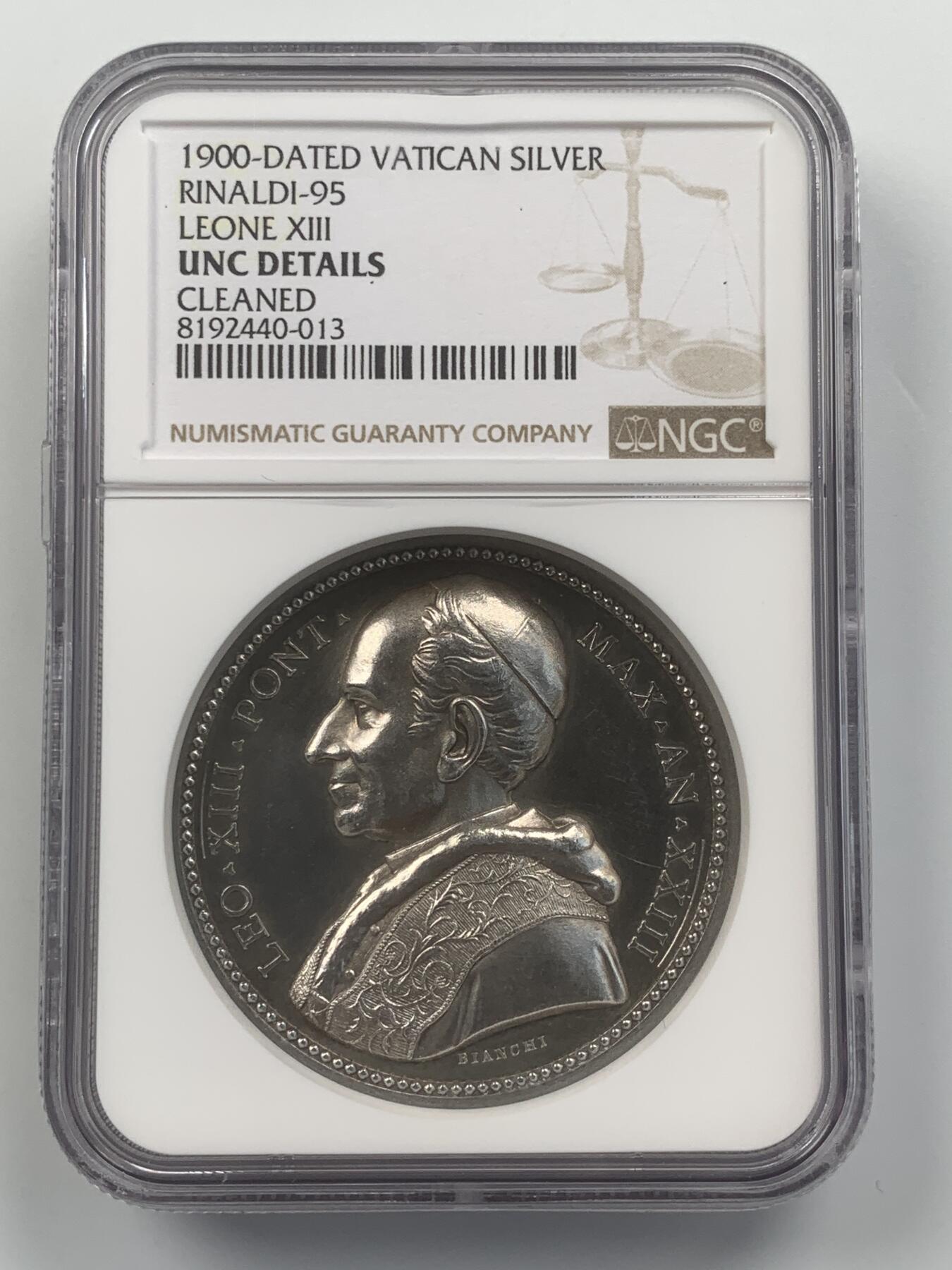 掌中浮雕-藏着的欧洲第048场 NGC UNC ：梵蒂冈教皇利奥十三世银章，44mm