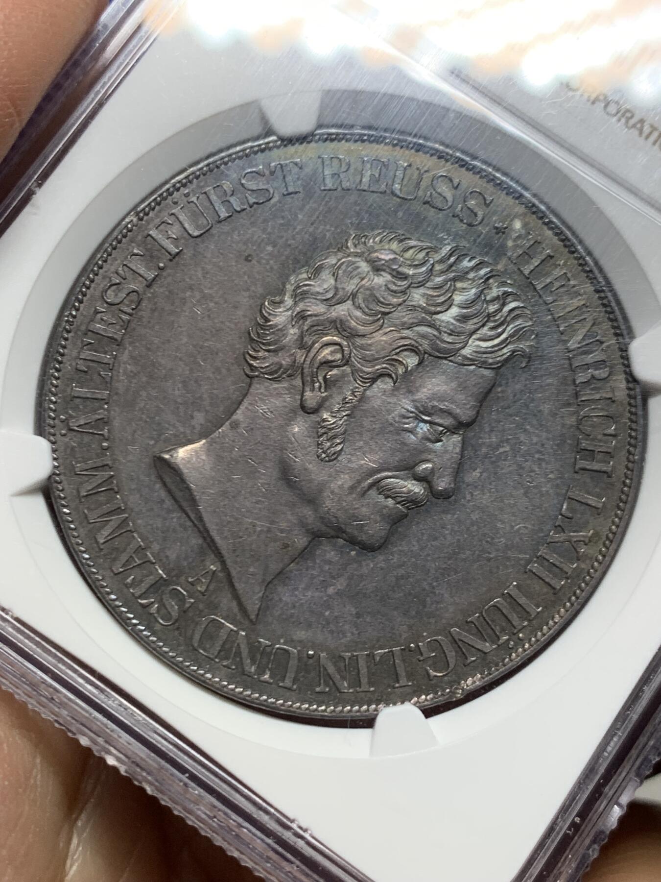 《竞宝斋》第455场 周日，周一 2场连拍 （全场包邮，欢迎送拍） NGC MS62 德国 1846年 罗伊斯公国 2泰勒大银币 仅2650枚的发行量 深彩包浆 PL质感 更高分只有2枚