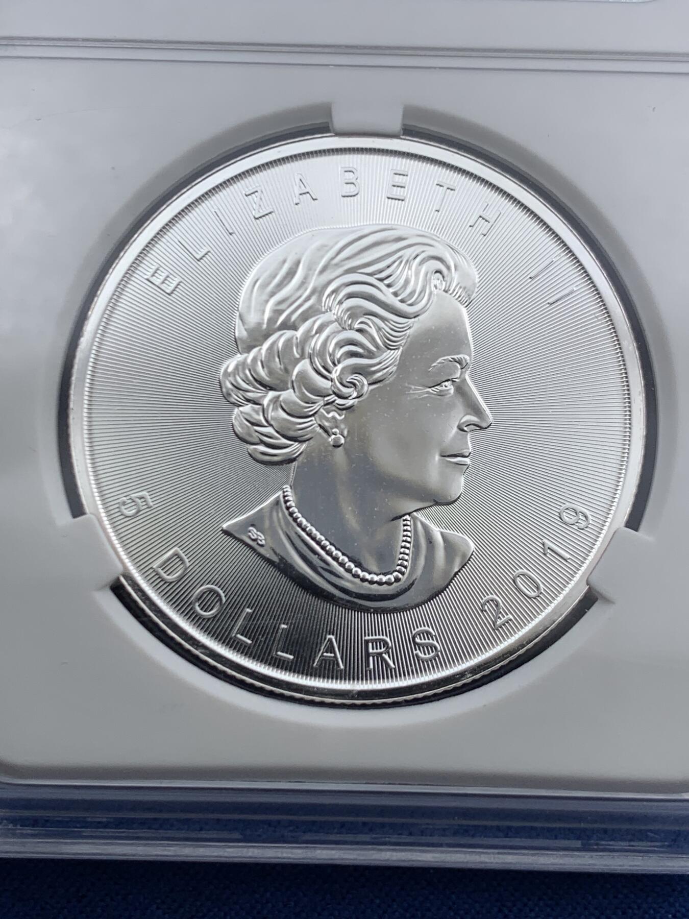 《竞宝斋》第455场 周日，周一 2场连拍 （全场包邮，欢迎送拍） ACG MS69 加拿大2019年枫叶一盎司投资银币 大转光好品