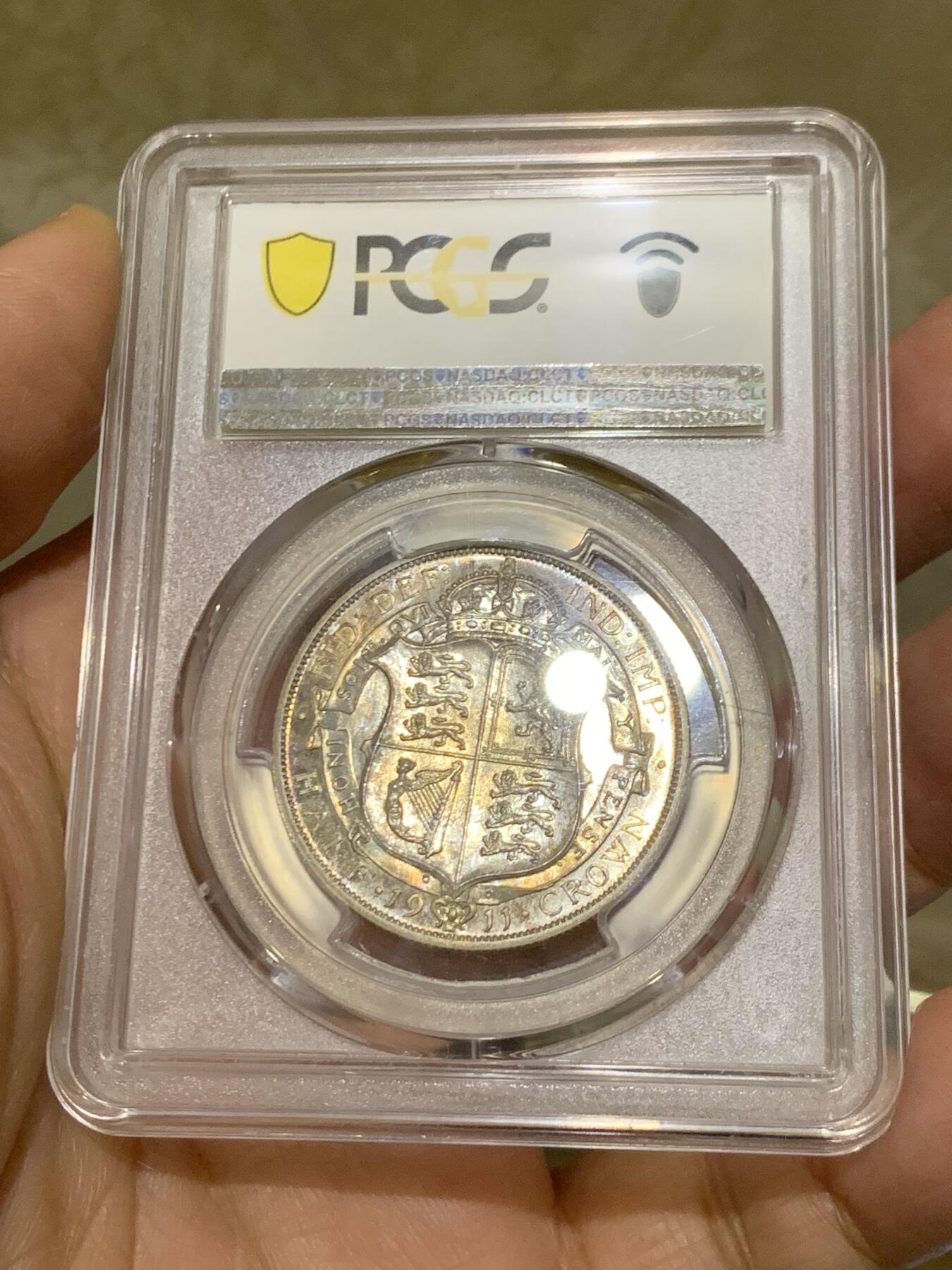 《竞宝斋》第455场 周日，周一 2场连拍 （全场包邮，欢迎送拍） PCGS PR65 英国 1911年 乔治五世 精制半克朗银币 登基首年