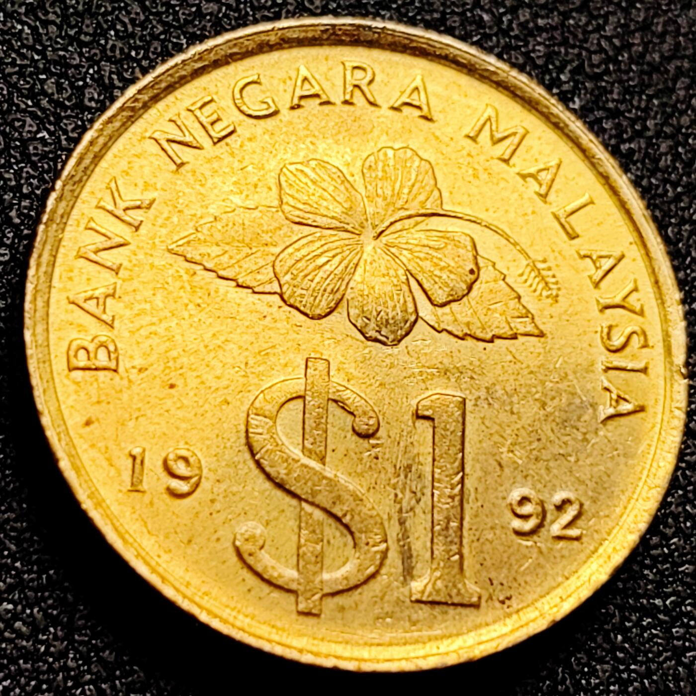 泉币菌-第165场-新年第八场 精品福利场 原铜光极美 $版 剑 马来西亚1992年 1吉林特黄铜硬币 24毫米 9.35克