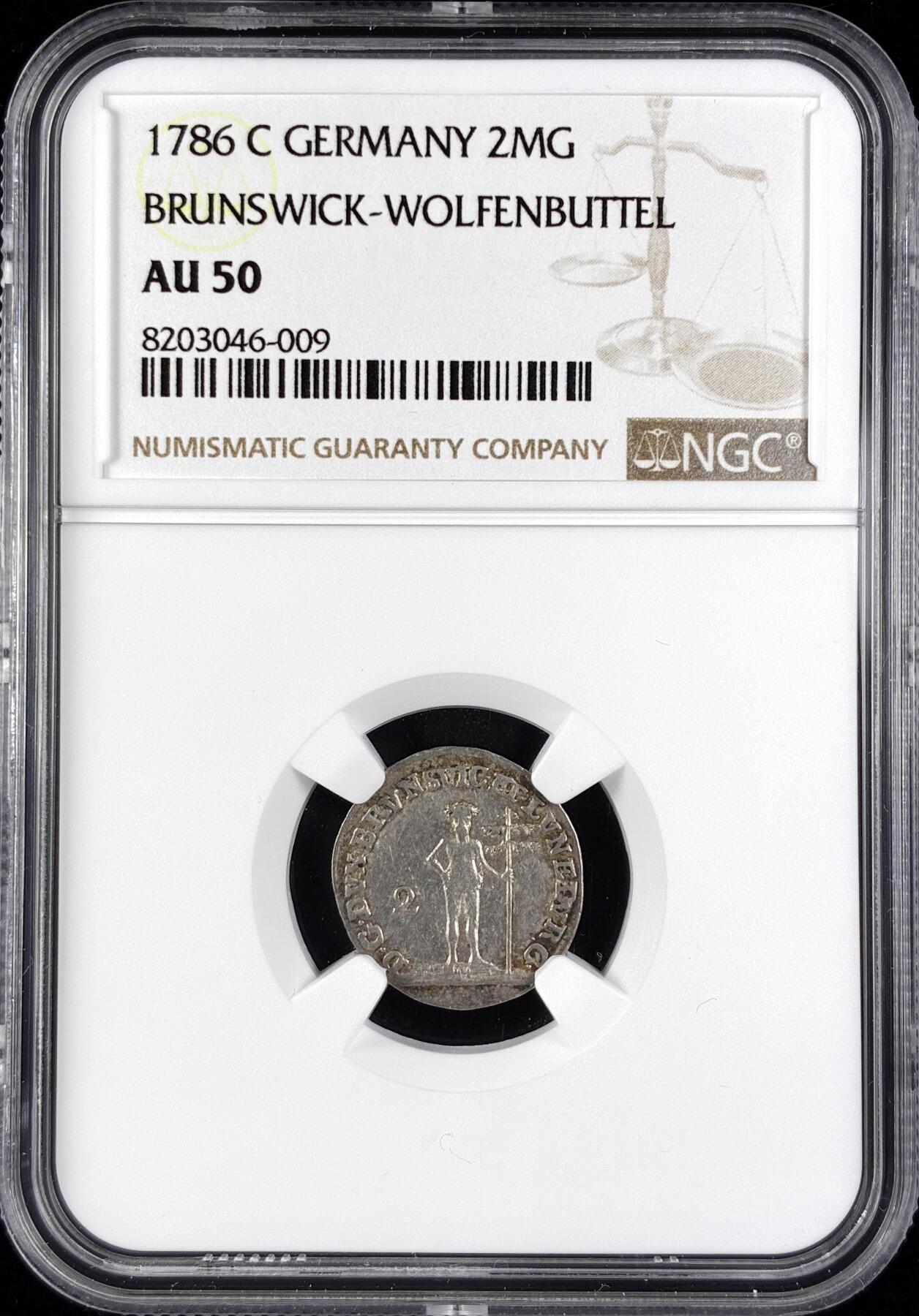 【雨安】【直播拍卖】【第0123期-评级币章】2026-01-10 周六 19:30 [评级德国] Germany 德国 德意志 不伦瑞克-沃尔芬比特尔 2MG 1786年  NGC-AU50