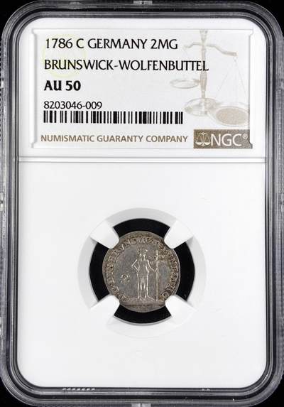 【雨安】【直播拍卖】【第0123期-评级币章】2026-01-10 周六 19:30 - [评级德国] Germany 德国 德意志 不伦瑞克-沃尔芬比特尔 2MG 1786年  NGC-AU50