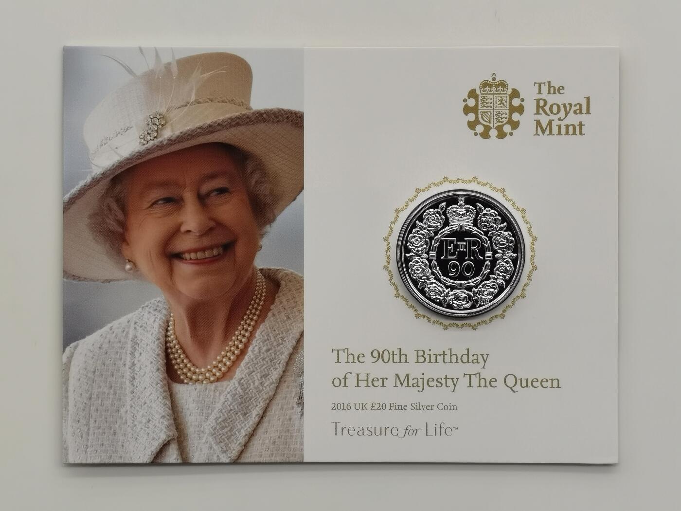 博洋堂世界钱币拍卖第156期（全场包邮） 英国2016年伊丽莎白二世90大寿精制20镑999银，15.71克