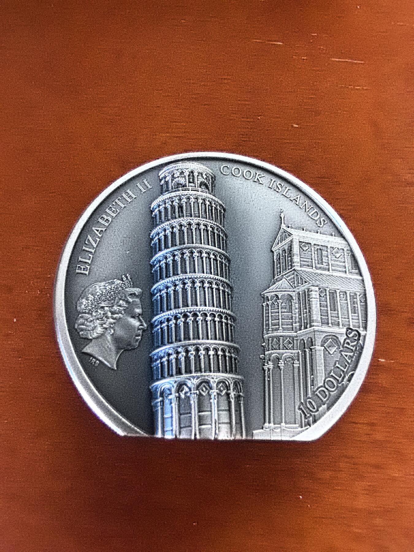 长老汇蛇年精选第九十二场拍卖 2022库克群岛比萨斜塔10元仿古超高浮雕银币，2盎司999银，盒证全，1372枚