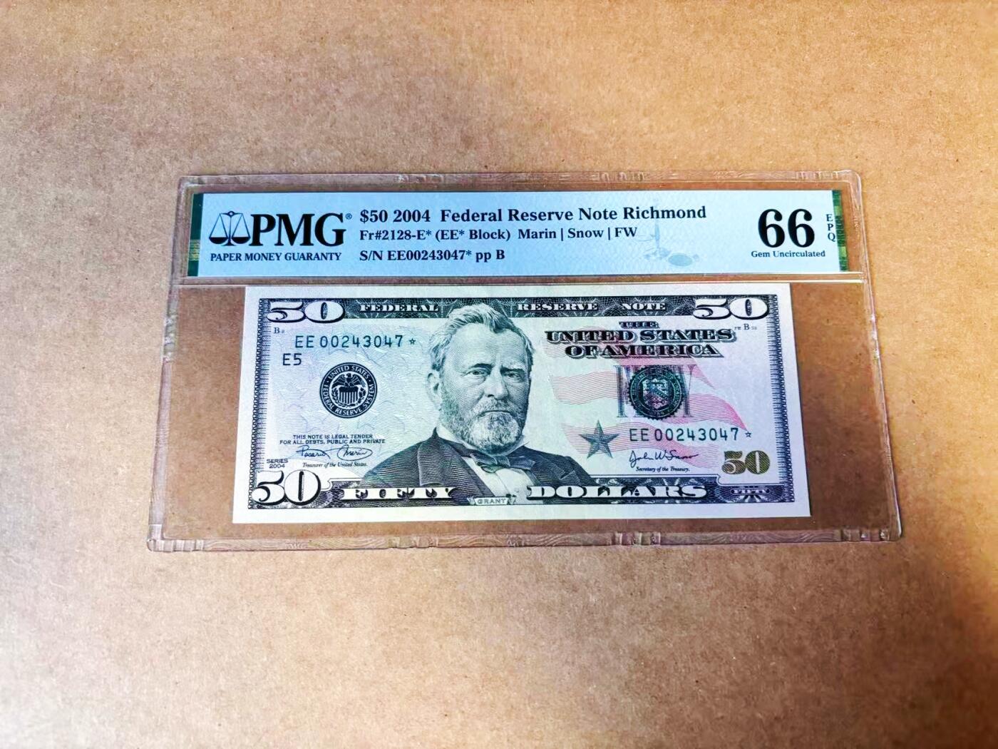 【Blue Auction】世界纸币精拍第772期——18级TOP拍卖/信誉/品质/专业/高效💫 【补号】美国 2004年 50美金 PMG66EPQ