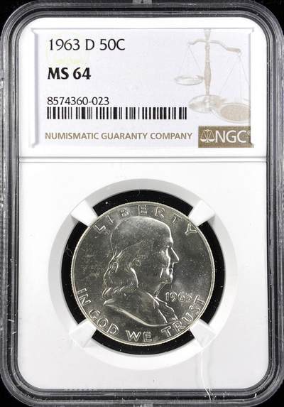 【雨安】【直播拍卖】【第0123期-评级币章】2026-01-10 周六 19:30 - [评级美洲] USA 美国 50美分 (1948-1963) 富兰克林 半美元 [12.50 g., 0.900 Silver] 1963年  NGC-MS64