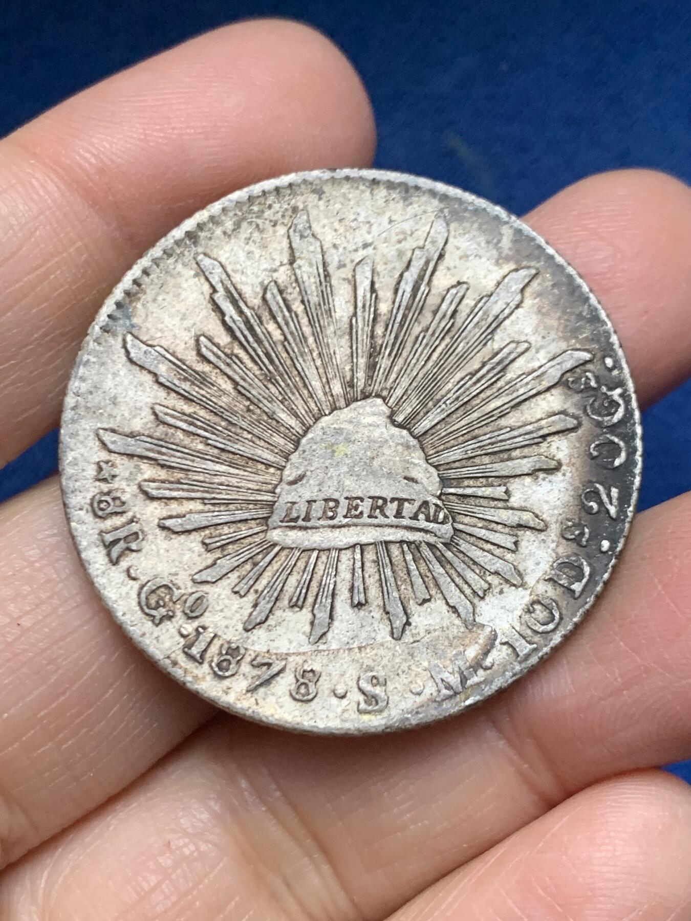 《竞宝斋》第455场 周日，周一 2场连拍 （全场包邮，欢迎送拍） 墨西哥1878年go厂8R鹰洋银币，极美包浆，如油画般漂亮，带底光