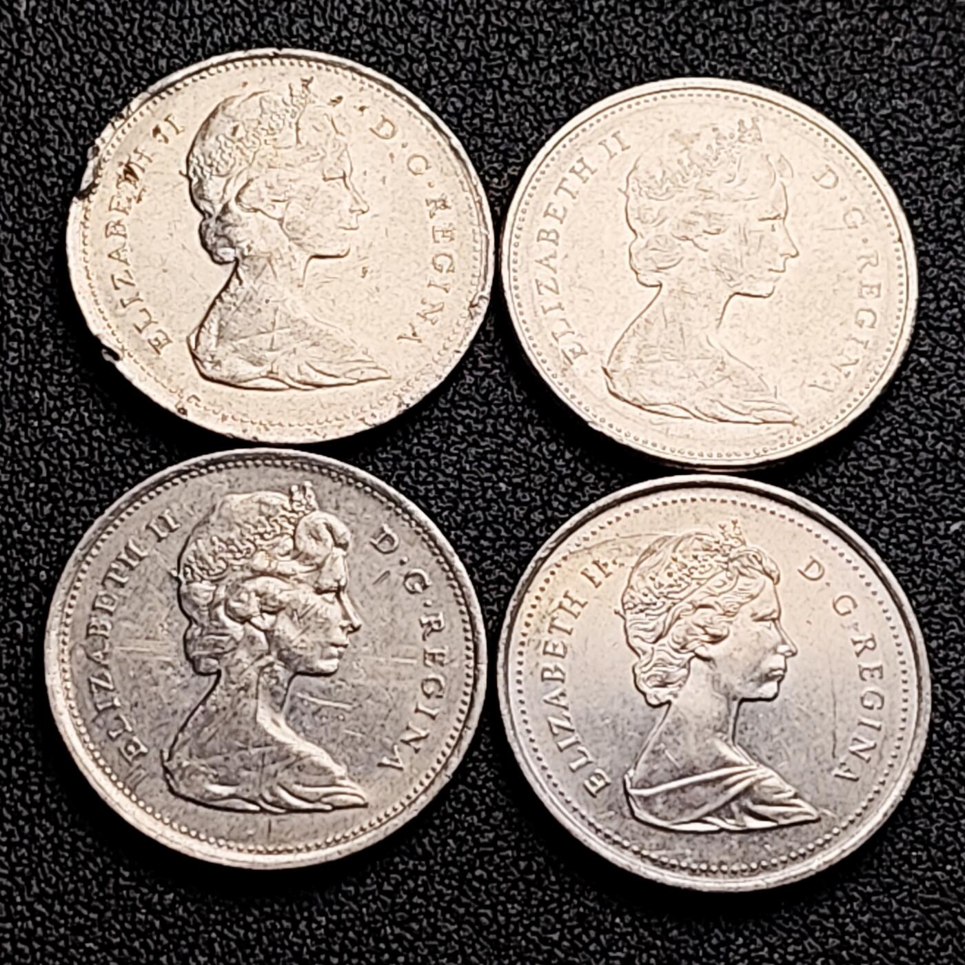 泉币菌-第164场-新年第七场 精品福利场 高币值 一加元 一组4枚 加拿大驯鹿1/4元 英国伊丽莎白二世女王像 23.9mm