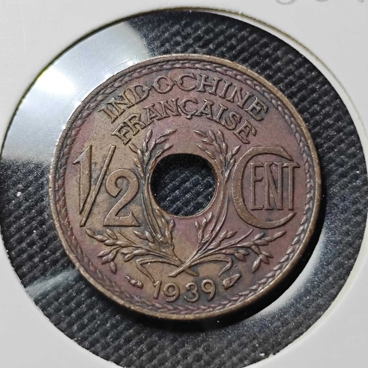 KK钱币收藏小铺  第386期  2月预留时间 周末发货  1939法属印支1/2分铜币