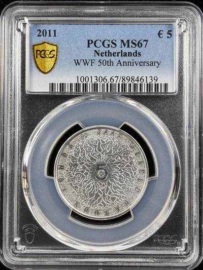 【雨安】【直播拍卖】【第0123期-评级币章】2026-01-10 周六 19:30 - [评级欧元] Netherlands 欧元 荷兰 5欧元 2011年 世界野生动物基金50周年  PCGS-MS67