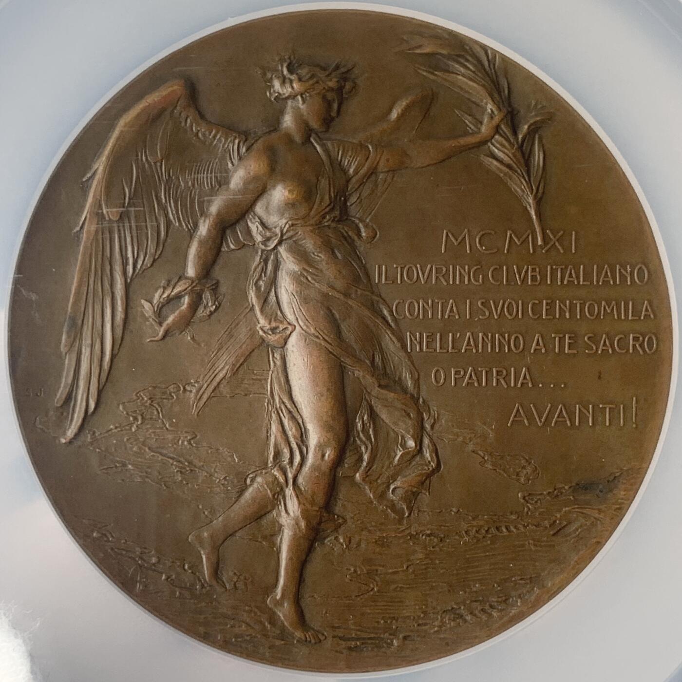 掌中浮雕-藏着的欧洲第048场 NGC MS62 : 1911年意大利旅行俱乐部纪念大铜章  ,69mm