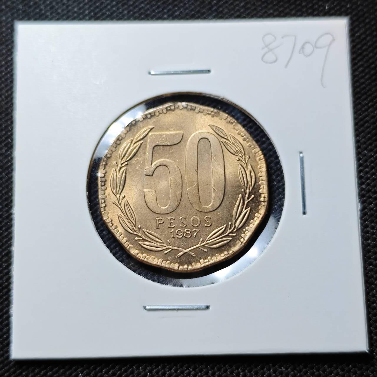 KK钱币收藏小铺  第387期  2月预留时间 周末发货 1987智利50比索 好品