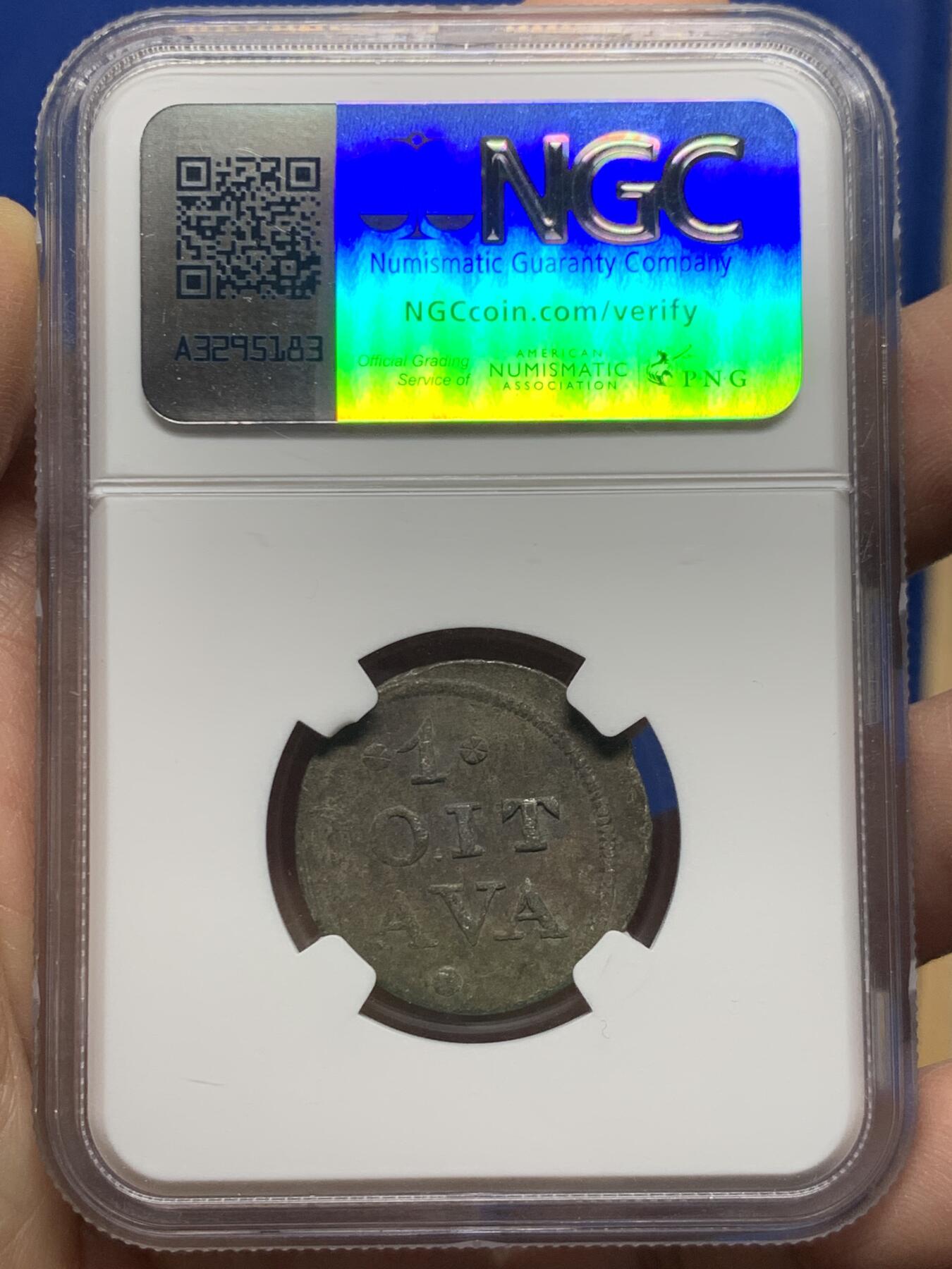 《竞宝斋》第455场 周日，周一 2场连拍 （全场包邮，欢迎送拍） NGC MS61 英属东印度公司爪哇岛1814年1DUIT