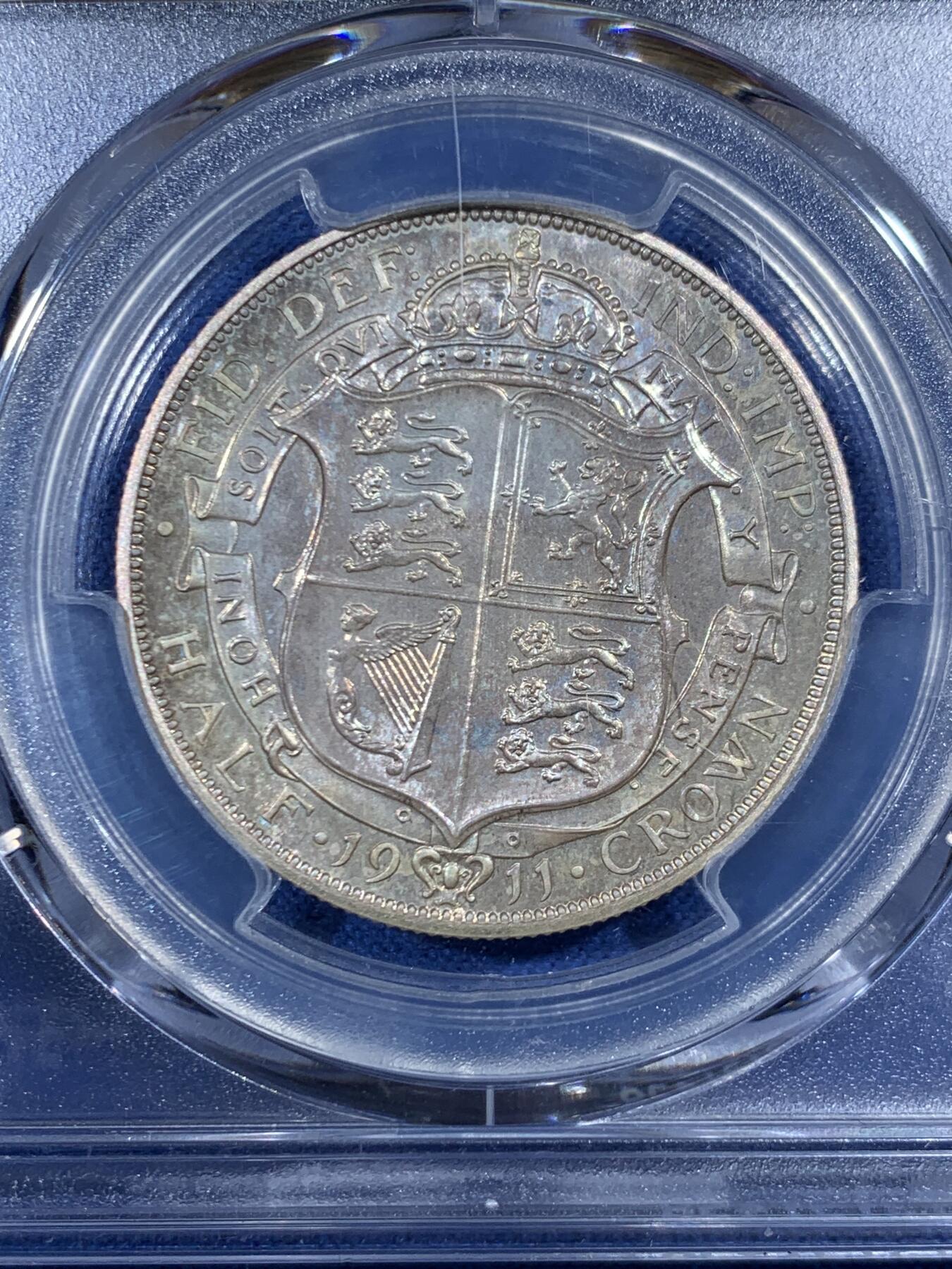 《竞宝斋》第455场 周日，周一 2场连拍 （全场包邮，欢迎送拍） PCGS PR65 英国 1911年 乔治五世 精制半克朗银币 登基首年