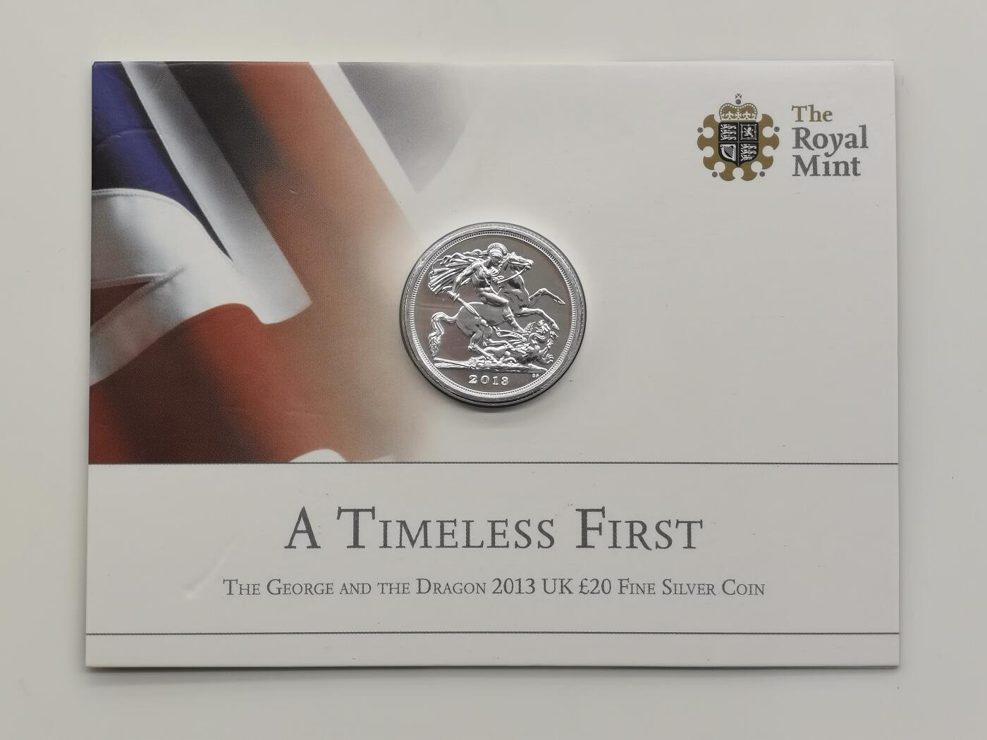 博洋堂世界钱币拍卖第156期（全场包邮） 英国2013年圣乔治屠龙精制20镑纪念银币999银，15.71克